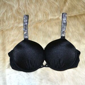 Victoria’s Secret Be Glamorous Rhinestone Strap Push‑Up Black Bra
